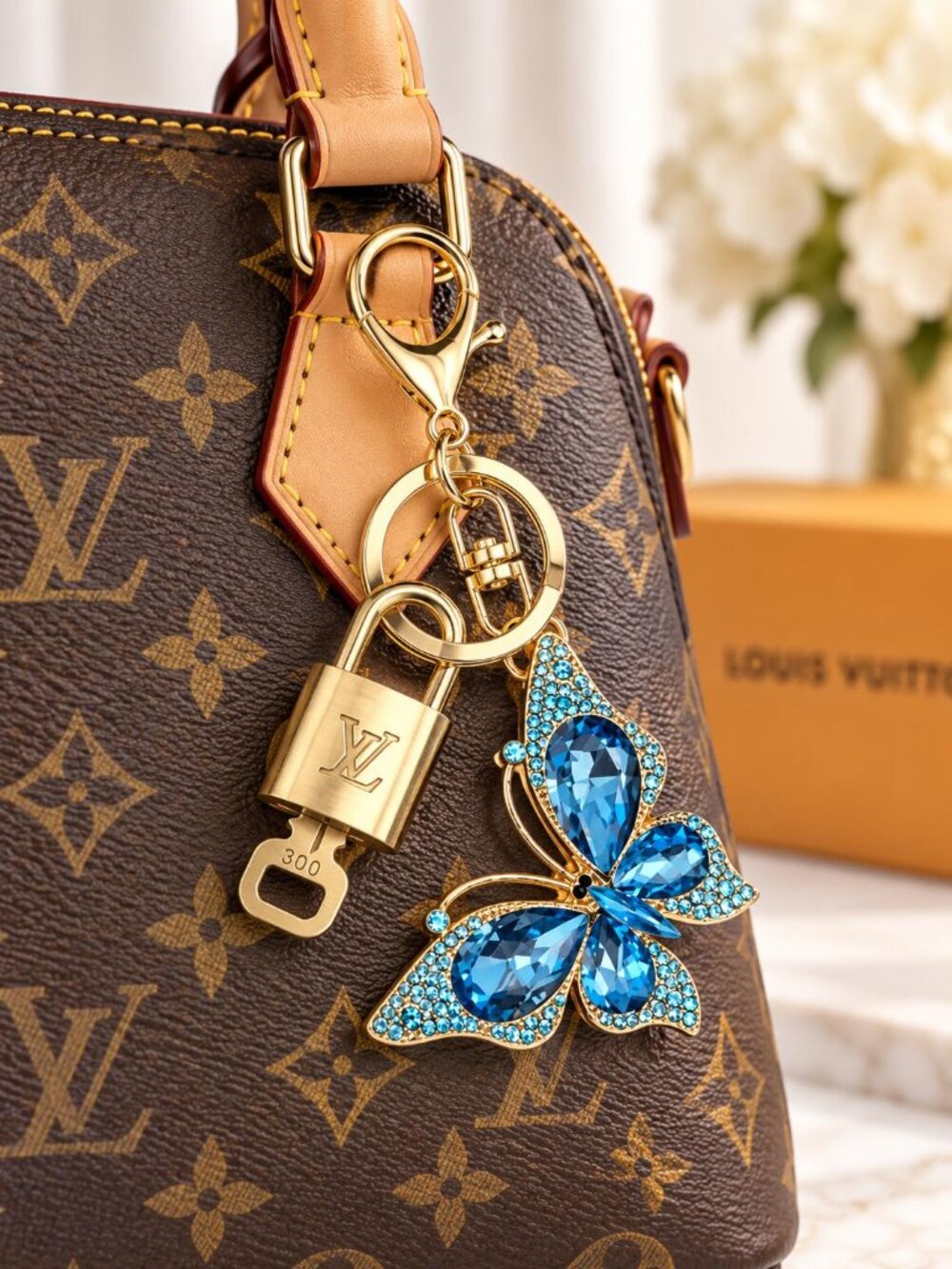 LV Gold Padlock 🔑 Authentic Louis Vuitton Charm + Unbranded Butterfly Keychain